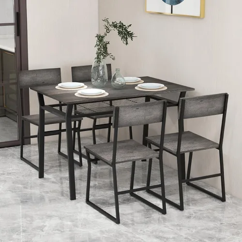 Vista 9 de Giantex Juego de mesa de comedor para 4, mesa de cocina rectangular de 47 pulgadas de largo x 28 pulgadas de ancho con 4 sillas trapezoidales, marco