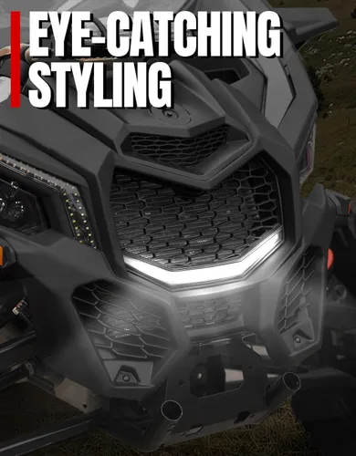 Vista 6 de A & UTV PRO X3 Parachoques delantero de malla, rejilla de malla frontal con barra de luces LED, protector de radiador para Can-Am Maverick X3 Max X