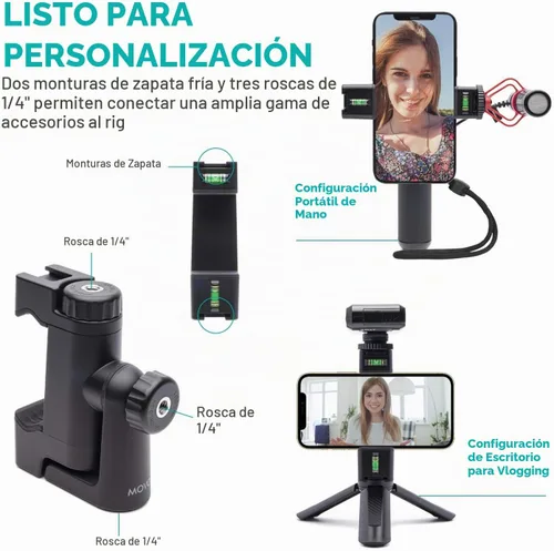 Vista 7 de Movo PR-3 - Soporte giratorio para teléfono inteligente con posiciones verticales y horizontales, correa de muñeca, montaje de trípode, soporte