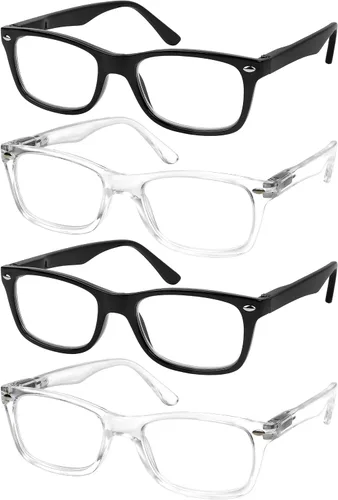 Vista 4 de Success Eyewear Reading Glasses Set of 4 Black Quality Readers Spring Hinge Glasses for Reading for Men and Women