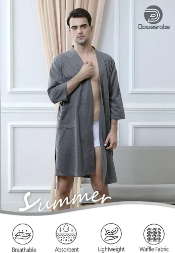 Vista 6 de Bata de baño tipo kimono ligera hasta la rodilla para hombre, bata de ducha para spa