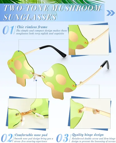 Vista 3 de 6 pares de lentes de sol con forma de hongo irregular sin marco gafas de sol retro de moda divertidas gafas de sol rave gafas de hongo transparentes