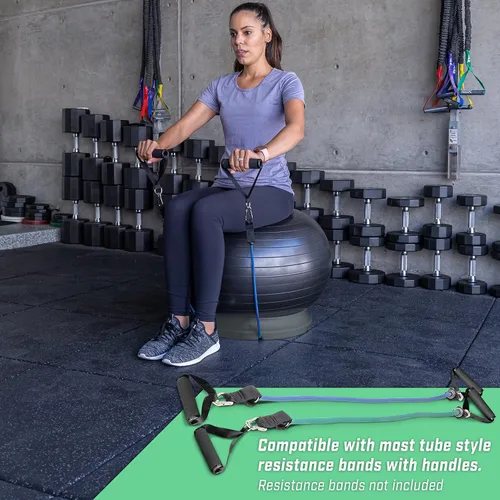 Vista 6 de Base de pelota de yoga GoSports para pelotas de fitness - Carbón, verde o azul - Soporte de estabilidad universal Hub 360
