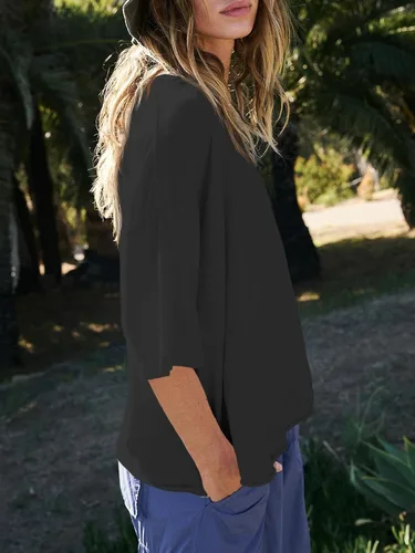 Vista 4 de Tankaneo Camisetas de media manga para mujer, con hombros caídos, cuello redondo, casual, holgadas, básicas