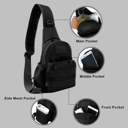 Vista 3 de BraveHawk OUTDOORS Bolsa de pecho de cabestrillo, 900D Nylon táctico MOLLE compacto Crossbody Senderismo Ciclismo Pack