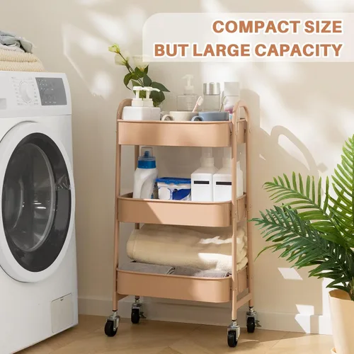 Vista 4 de AGTEK Carrito utilitario de 3 niveles con ruedas bloqueables, almacenamiento multifuncional de metal, carrito organizador para cocina, oficina, sala