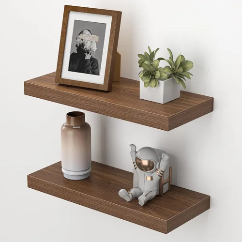 Vista 24 de Heimlove Estantes flotantes para pared, estante de 16 pulgadas para baño pequeño, almacenamiento montado y exhibición, estantes de madera para Negro