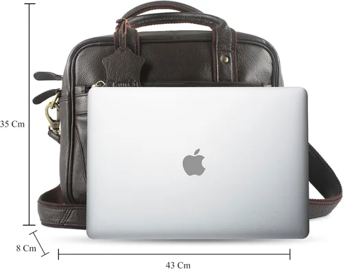 Vista 2 de Bolso bandolera de cuero genuino hecho a mano para hombres (color marrón) Bolsa de viaje de cuero para computadora portátil para oficina, bolsa