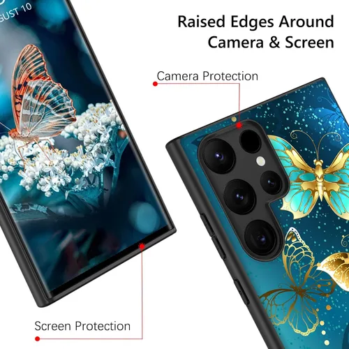 Vista 9 de GUAGUA Funda protectora para Samsung Galaxy S23 Ultra que brilla en la oscuridad, Samsung S23 Ultra, bonita mariposa azul noctilucente, a prueba