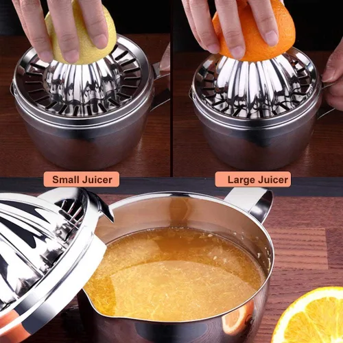 Vista 4 de Exprimidor manual de acero inoxidable Exprimidor de cítricos Exprimidor de limón naranja Herramienta de presión de mano con colador y recipiente