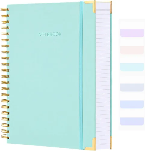 Vista 18 de Cuaderno de espiral, diario de cuero de tapa dura para mujeres y hombres, cuadernos gruesos de 300 páginas con rayas universitarias para el trabajo