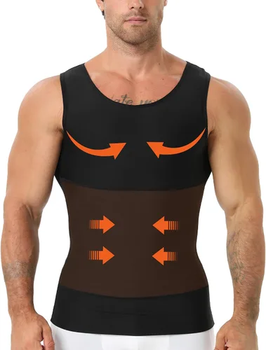 Vista 13 de Camiseta de compresión para hombre Body Shaper Slimming Tank Top Beige