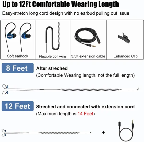 Vista 2 de Joymiso - Auriculares con cable extra largo de 12 pies y cable largo, paquete de auriculares de metal duradero, con micrófono y control de volumen