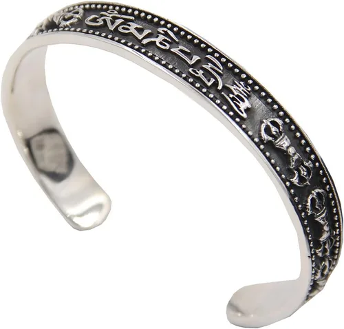 Vista 2 de DharmaObjects Pulsera Dorji grande de plata de ley 92.5 maciza Om Mani Padme Compassion Dorji, Metal