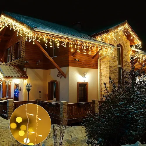 Vista 7 de Guirnalda de luces LED de carámbano de 32.8 pies, 8 modos, impermeable, luces de Navidad para exteriores con función de memoria, cortina de luces