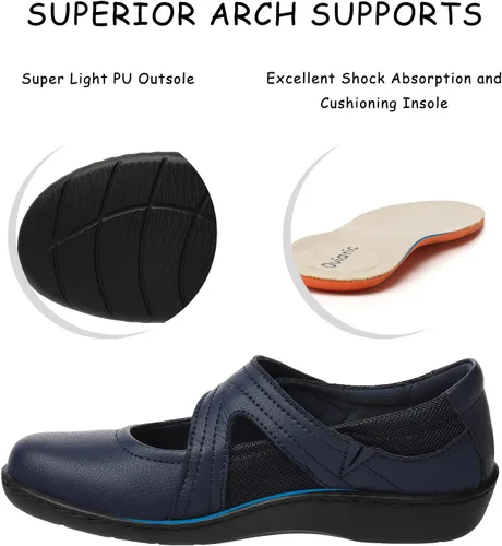 Vista 5 de Zapatos planos clásicos y cómodos Mary Jane para mujer, zapatos de vestir casuales a la moda, bonitos zapatos de vestir con puntera cerrada, ligeros