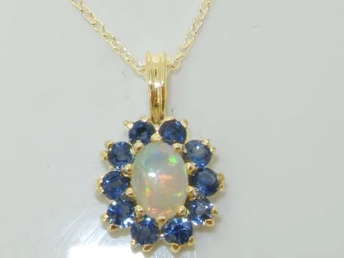 Vista 4 de Womens Solid Yellow 10K Gold Natural Opal & Blue Sapphire Pendant Necklace