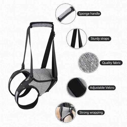 Vista 4 de Arnés de elevación para perros, arnés de soporte para patas traseras, arnés de soporte trasero ajustable, color gris, pequeño