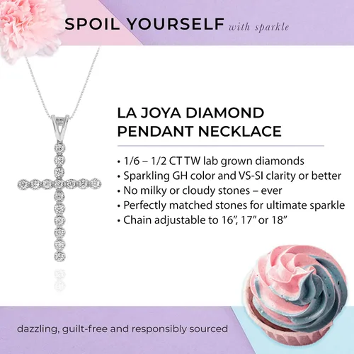 Vista 4 de La Joya Collar de cruz de diamante cultivado en laboratorio para mujer colgante de cruz de diamante TW de 16 - 12 quilates en plata de ley 925