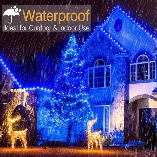 Vista 4 de Brizled luces de Navidad azules, 10 mt, 100 luces LED de 33 pies de 5 mm de ángulo amplio para árbol de Navidad, 120 V, certificación UL, mini luces