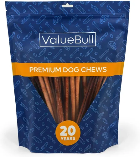Vista 22 de ValueBull Bully Sticks para perros, medianos de 12 pulgadas, 100 unidades, totalmente naturales, alimentados con pasto, de un solo ingrediente