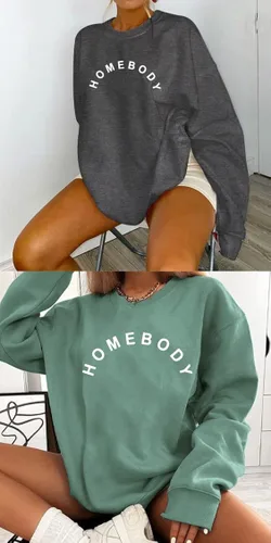 Vista 6 de GEMLON Homebody - Camiseta de manga larga con estampado de letras para mujer