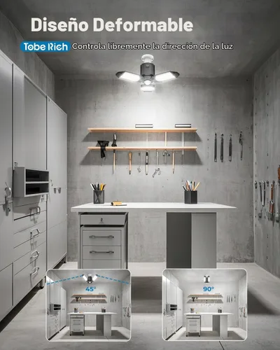 Vista 4 de toberich Luz de garaje con sensor de movimiento, luz de taller con sensor de movimiento de 8000 lm con 3 modos de interruptor, bombilla activada por