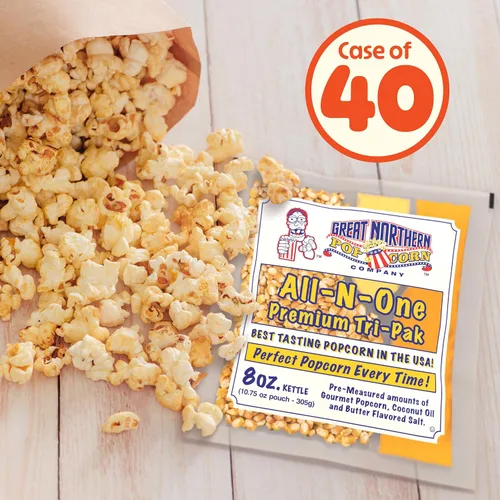 Vista 2 de Paquetes de palomitas de maíz de 8 onzas – Pre-medidos, estilo de cine, granos todo en uno, sal, paquetes de aceite para máquinas de palomitas