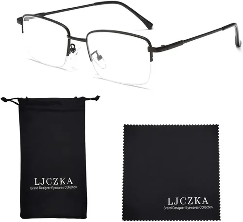 Vista 6 de LJCZKA Gafas de bloqueo de luz azul sin montura para mujeres y hombres, lentes rectangulares frescos para computadora de negocios