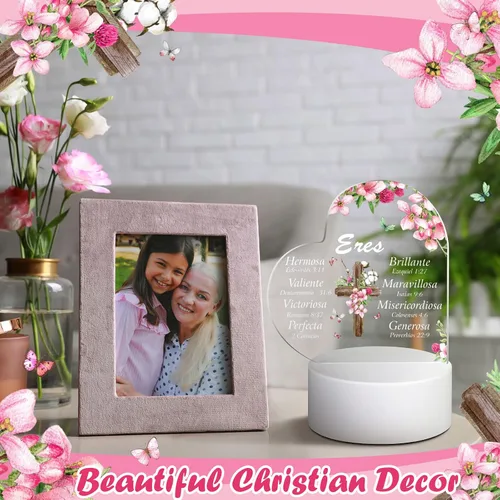 Vista 7 de Jetec - Luz nocturna de acrílico cristiana, regalo religioso inspirador para mujer, con base de lámpara de color cálido, luz nocturna LED, versículo