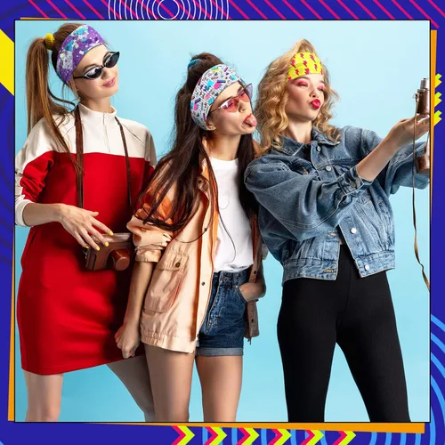 Vista 7 de 20 diademas de neón de los años 80 y 90 para mujer, diademas de entrenamiento retro vintage, accesorios de fitness, bandas deportivas