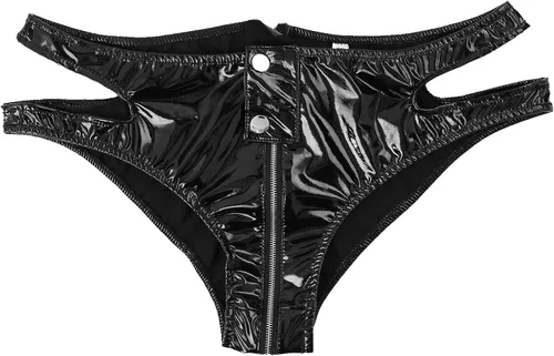 Vista 4 de dPois Pantalones cortos de látex brillante con cremallera y aspecto húmedo para mujer
