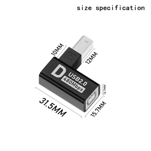 Vista 3 de Tipo-B macho USB 2.0 a hembra adaptador de extensión izquierdo+derecha+arriba+abajo en ángulo cada horizontal vertical en ángulo para escáner
