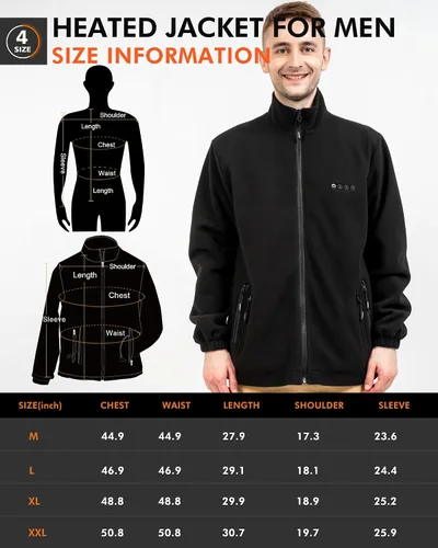 Vista 6 de ARRIS Men`s Heated Fleece Jacket with Battery, Electric Heating Coat Full Zip with Hand Warmer