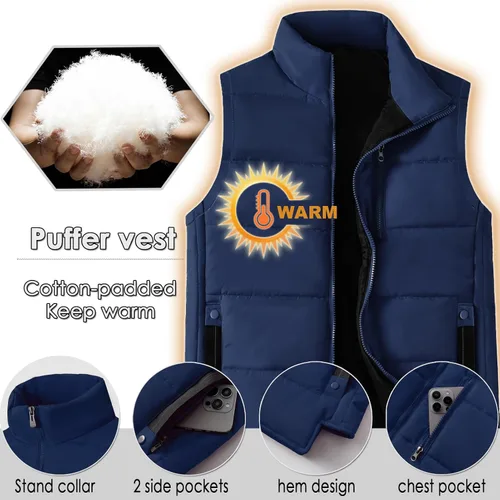 Vista 7 de XinYangNi Chaleco de invierno con forro polar para hombre, chaqueta de burbujas cálida e informal