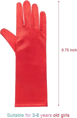 Vista 4 de Zhanmai 6 pares de guantes largos de vestir de princesa, guantes de satén sedosos brillantes para fiestas de niños, bodas, concursos formales