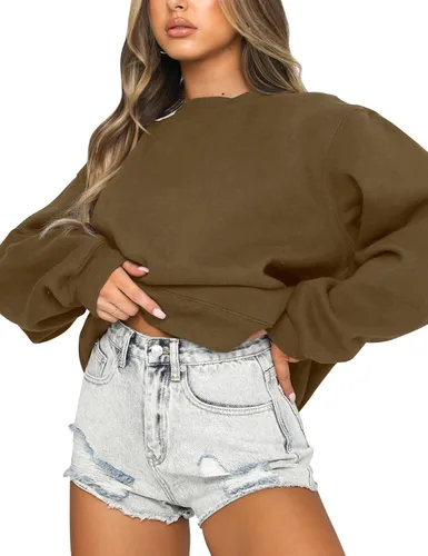 Vista 2 de Fanway&EC Sudadera de manga larga para mujer, casual, cuello redondo, sudadera con capucha de gran tamaño, para otoño