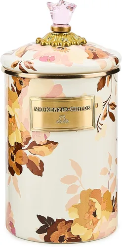 Vista 7 de MACKENZIE-CHILDS Bote de Esmalte, Contenedor de Almacenamiento de Cocina con Tapa, Grande, Wild Rose Brown Hand-applied design, made from enameled