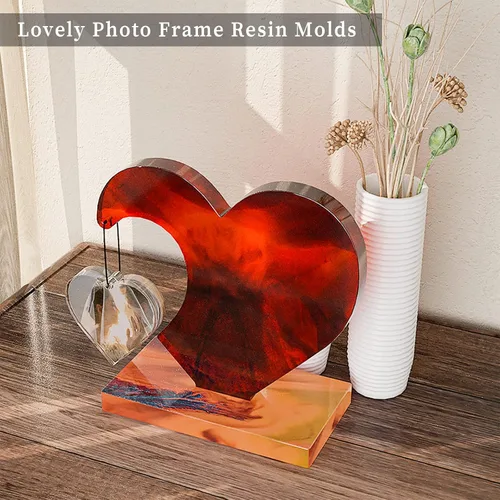 Vista 4 de Moldes de Resina para Marcos de Fotos Grandes, Moldes de Silicona en Forma de Corazón para Resina Epoxi, Exhibición de Marco de Fotos DIY Molde