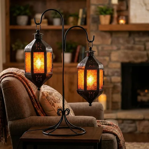 Vista 7 de Vela Lanterns Farol portavelas decorativo marroquí colgante de 11.5 pulgadas, portavelas para interiores y exteriores, para patio, porche, ramadán