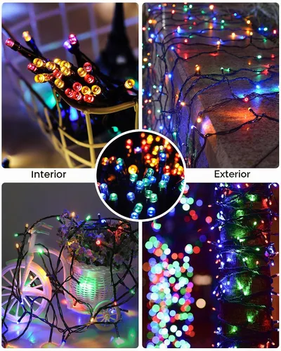 Vista 5 de Blingstar - Luces de Navidad de Cadena de Luces de Color, 33 pies, 100 LED, impermeables, multicolor, luces parpadeantes de 8 modos, 30 V
