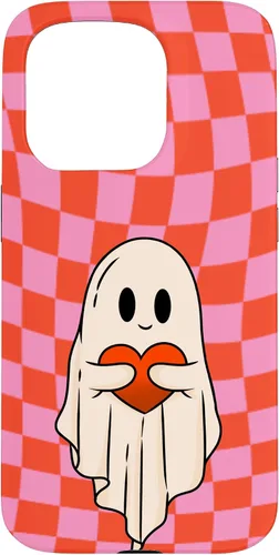 Vista 14 de Funda para iPhone 17 de San Valentín Retro Ghost Hugging Heart Checkerboard Rosa Rojo
