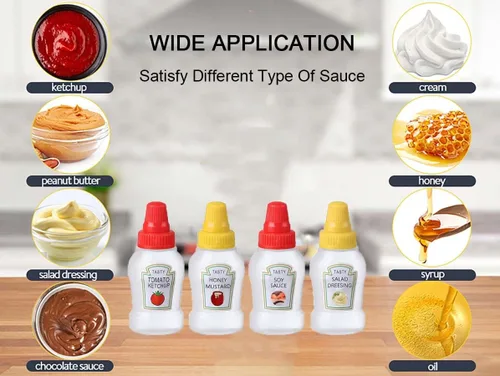 Vista 5 de 4 mini botellas exprimibles para condimentos con cepillo de limpieza, 0.8 fl oz a prueba de fugas, mini botellas de salsa de tomate