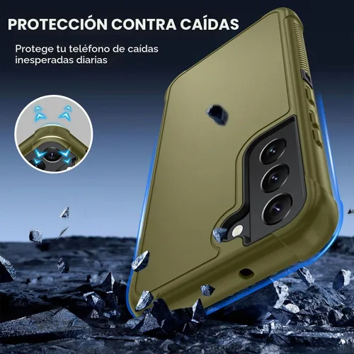 Vista 4 de SunStory Funda 3 en 1 para Samsung Galaxy S22 con protector de pantalla Verde Armada (ArmyGreen)