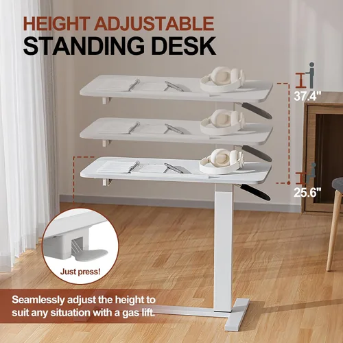 Vista 3 de Escritorio portátil de pie neumático portátil para laptop, carrito rodante de altura ajustable, mesa inclinable de 26 a 37 pulgadas, mesa de trabajo