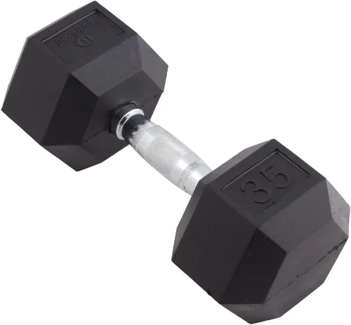 Vista 17 de Body Sport Mancuerna hexagonal con revestimiento de goma, individual – Mancuernas para ejercicios – Equipo de entrenamiento de fuerza – Accesorios