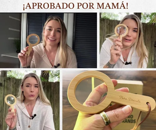 Vista 3 de Lupa de madera para niños, juguete de aventura de aprendizaje Montessori de madera - Aprende y explora - Lupa de madera