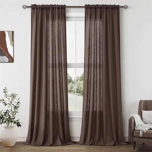 Vista 16 de Cortinas de lino verde aguamarina de 84 pulgadas de largo, juego de 2 paneles semitransparentes con bolsillo para barra para comedor, decoración