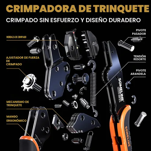 Vista 7 de SOMELINE - Herramienta de crimpado para kit de conectores termorretráctiles, con conectores termorretráctiles de extremo calibre 22-10 de grado