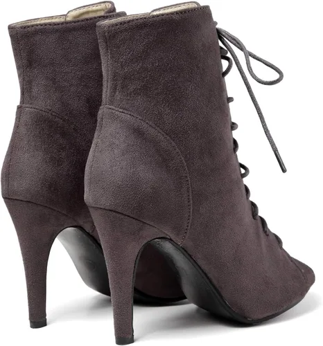 Vista 7 de GATUXUS Botas de tacón alto con cordones y puntera abierta para mujer, botines de tacón alto